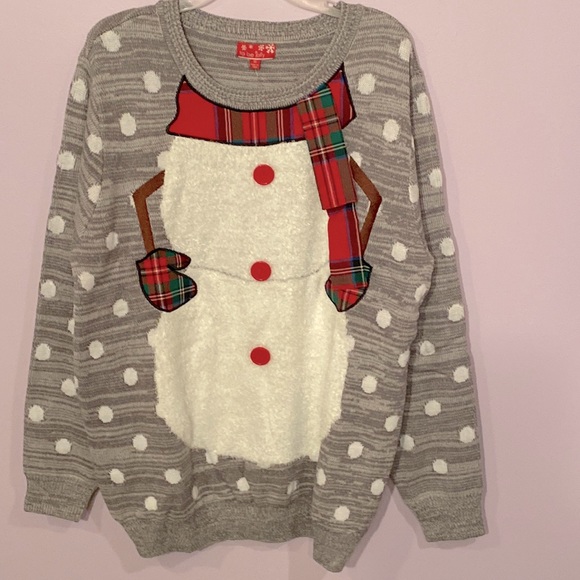 NWT To Be Jolly Holiday Ugly Sweater Gray Feather Snowman Body Real Plaid Scarf - Picture 3 of 11